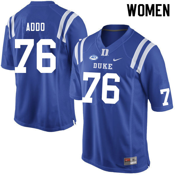 Women #76 Peace Addo Duke Blue Devils College Football Jerseys Sale-Blue